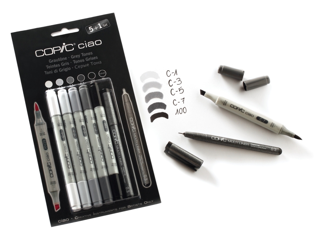 COPIC CIAO MARKER 6 PEN SET GREY TONES SET TWIN TIPPED